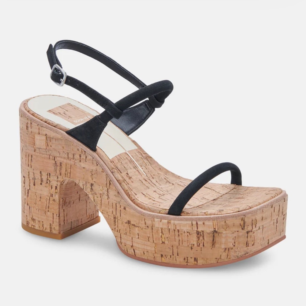 Dolce Vita Black Cork Platform Block-Heel Sandals